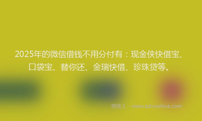 2025年的微信借钱不用分付有：现金侠快借宝、口袋宝、替你还、金瑞快借、珍珠贷等。