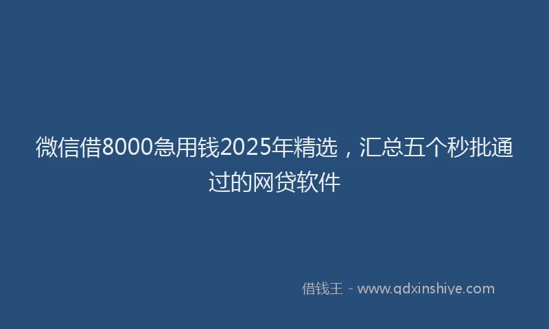 微信借8000急用钱2025年精选，汇总五个秒批通过的网贷软件