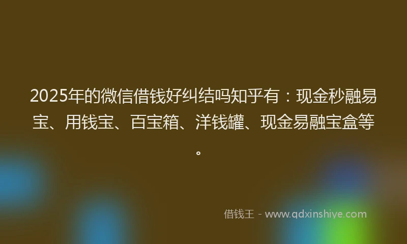 2025年的微信借钱好纠结吗知乎有：现金秒融易宝、用钱宝、百宝箱、洋钱罐、现金易融宝盒等。