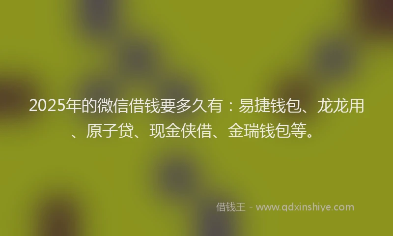 2025年的微信借钱要多久有：易捷钱包、龙龙用、原子贷、现金侠借、金瑞钱包等。