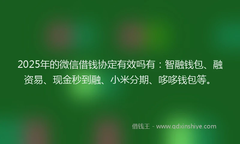 2025年的微信借钱协定有效吗有：智融钱包、融资易、现金秒到融、小米分期、哆哆钱包等。