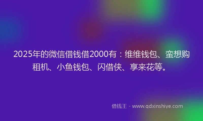 2025年的微信借钱借2000有：维维钱包、蛮想购租机、小鱼钱包、闪借侠、享来花等。