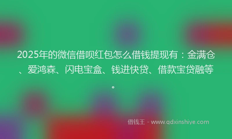 2025年的微信借呗红包怎么借钱提现有：金满仓、爱鸿森、闪电宝盒、钱进快贷、借款宝贷融等。