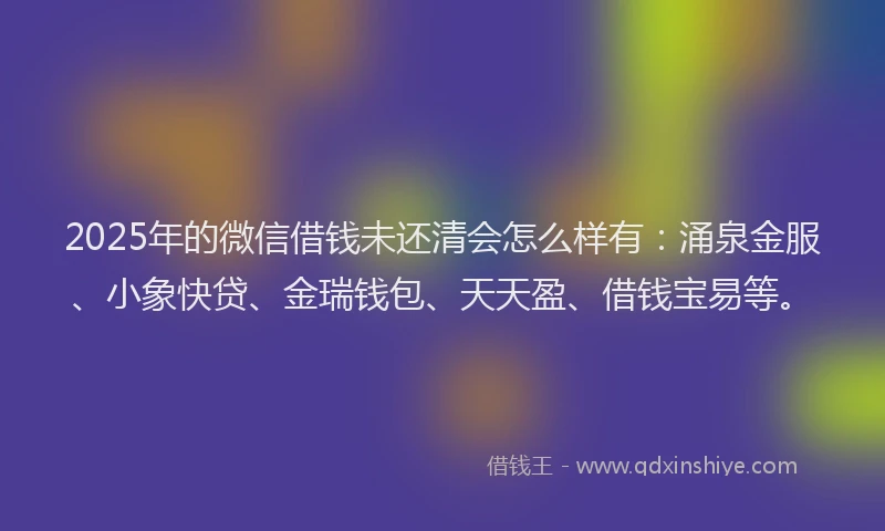 2025年的微信借钱未还清会怎么样有：涌泉金服、小象快贷、金瑞钱包、天天盈、借钱宝易等。
