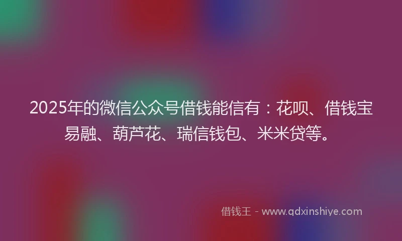 2025年的微信公众号借钱能信有：花呗、借钱宝易融、葫芦花、瑞信钱包、米米贷等。