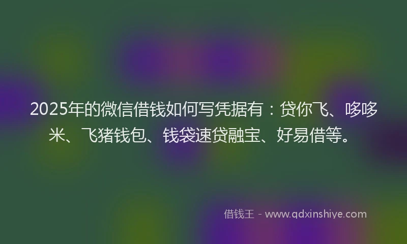2025年的微信借钱如何写凭据有：贷你飞、哆哆米、飞猪钱包、钱袋速贷融宝、好易借等。