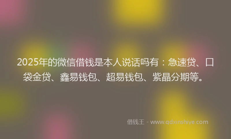 2025年的微信借钱是本人说话吗有：急速贷、口袋金贷、鑫易钱包、超易钱包、紫晶分期等。
