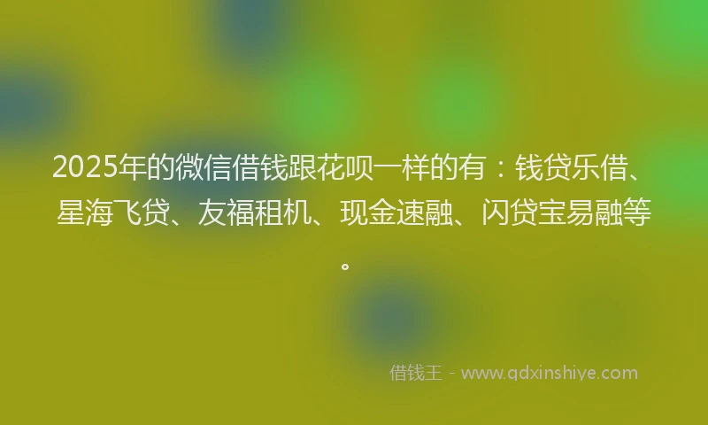 2025年的微信借钱跟花呗一样的有：钱贷乐借、星海飞贷、友福租机、现金速融、闪贷宝易融等。