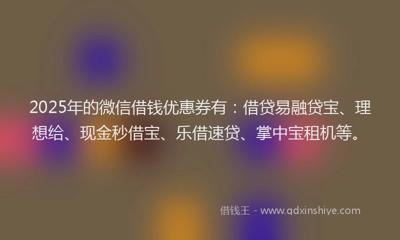 2025年的微信借钱优惠券有：借贷易融贷宝、理想给、现金秒借宝、乐借速贷、掌中宝租机等。