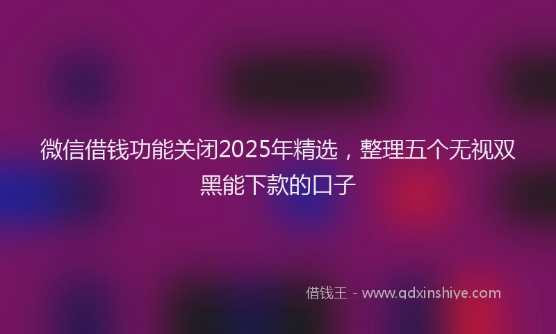 微信借钱功能关闭2025年精选，整理五个无视双黑能下款的口子