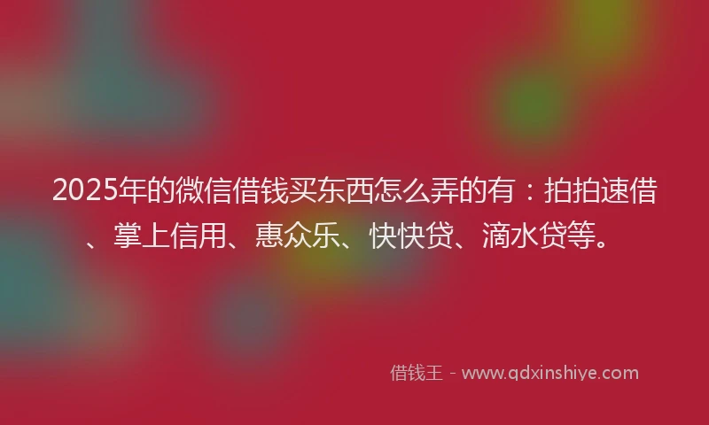 2025年的微信借钱买东西怎么弄的有：拍拍速借、掌上信用、惠众乐、快快贷、滴水贷等。