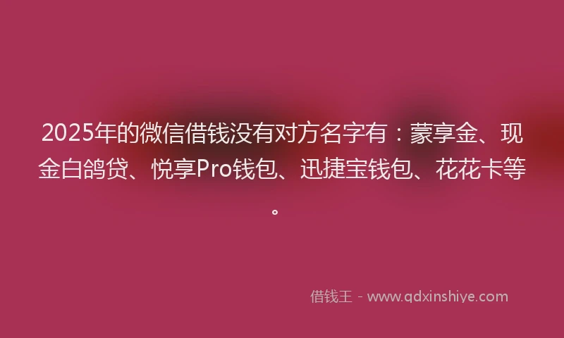 2025年的微信借钱没有对方名字有：蒙享金、现金白鸽贷、悦享Pro钱包、迅捷宝钱包、花花卡等。