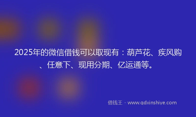 2025年的微信借钱可以取现有：葫芦花、疾风购、任意下、现用分期、亿运通等。
