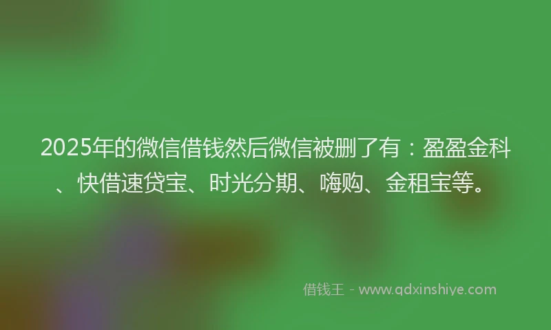 2025年的微信借钱然后微信被删了有：盈盈金科、快借速贷宝、时光分期、嗨购、金租宝等。