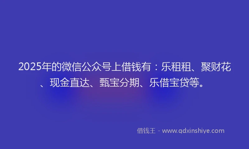 2025年的微信公众号上借钱有：乐租租、聚财花、现金直达、甄宝分期、乐借宝贷等。