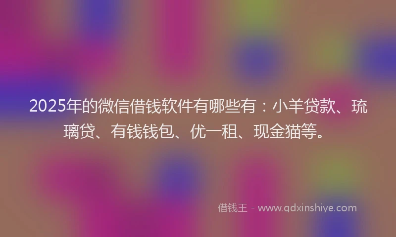 2025年的微信借钱软件有哪些有：小羊贷款、琉璃贷、有钱钱包、优一租、现金猫等。