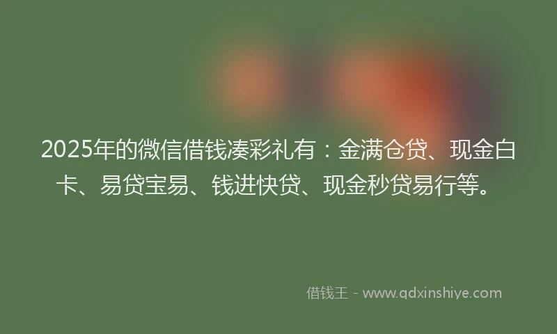 2025年的微信借钱凑彩礼有：金满仓贷、现金白卡、易贷宝易、钱进快贷、现金秒贷易行等。
