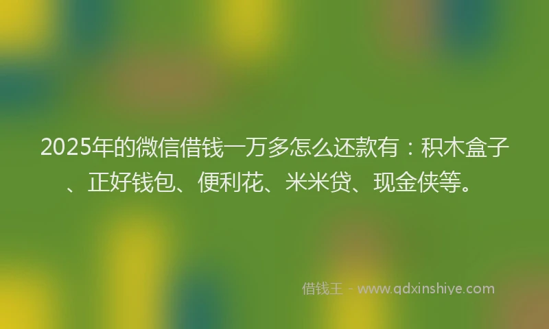 2025年的微信借钱一万多怎么还款有：积木盒子、正好钱包、便利花、米米贷、现金侠等。