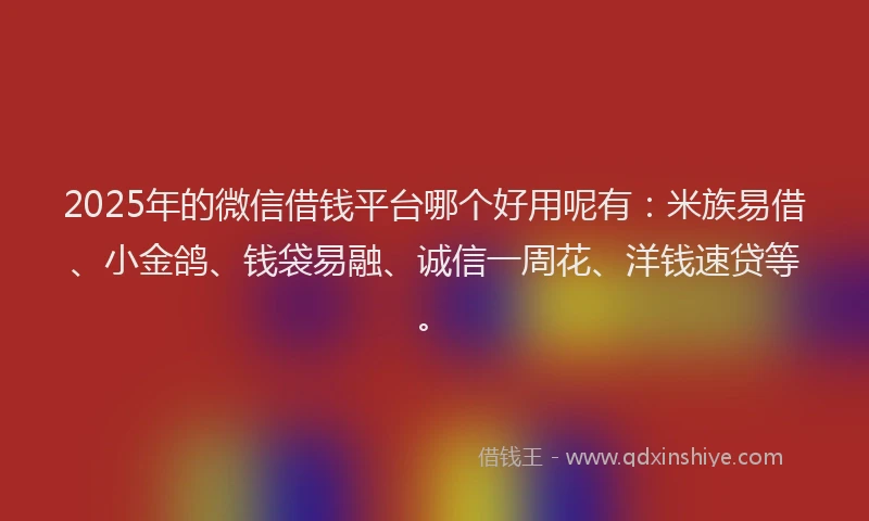 2025年的微信借钱平台哪个好用呢有：米族易借、小金鸽、钱袋易融、诚信一周花、洋钱速贷等。