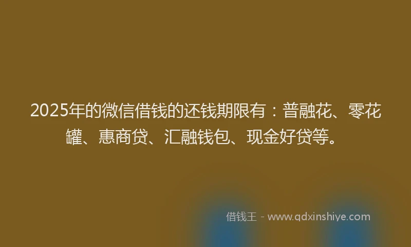 2025年的微信借钱的还钱期限有：普融花、零花罐、惠商贷、汇融钱包、现金好贷等。