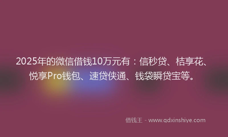 2025年的微信借钱10万元有：信秒贷、桔享花、悦享Pro钱包、速贷侠通、钱袋瞬贷宝等。