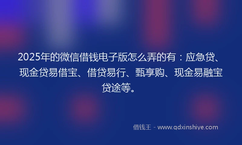2025年的微信借钱电子版怎么弄的有：应急贷、现金贷易借宝、借贷易行、甄享购、现金易融宝贷途等。