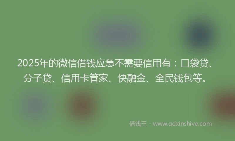 2025年的微信借钱应急不需要信用有：口袋贷、分子贷、信用卡管家、快融金、全民钱包等。