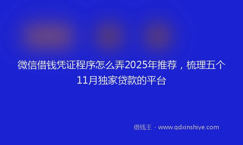 微信借钱凭证程序怎么弄2025年推荐，梳理五个11月独家贷款的平台