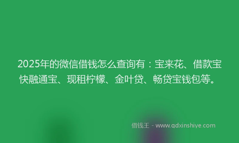 2025年的微信借钱怎么查询有：宝来花、借款宝快融通宝、现租柠檬、金叶贷、畅贷宝钱包等。