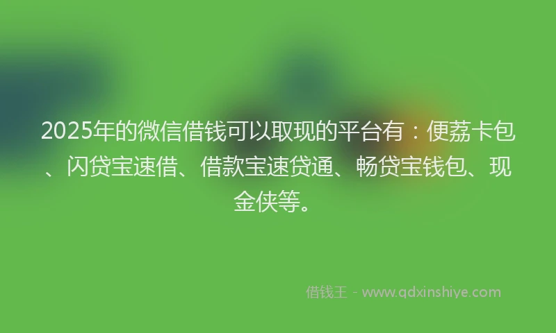 2025年的微信借钱可以取现的平台有：便荔卡包、闪贷宝速借、借款宝速贷通、畅贷宝钱包、现金侠等。