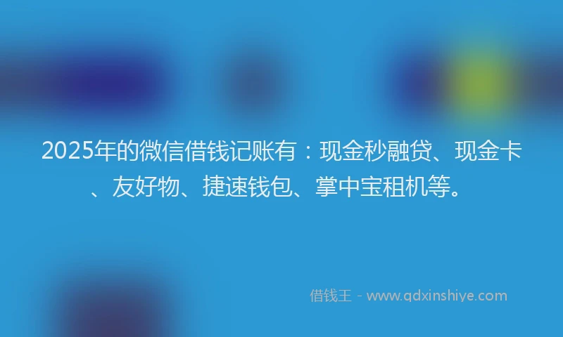 2025年的微信借钱记账有：现金秒融贷、现金卡、友好物、捷速钱包、掌中宝租机等。