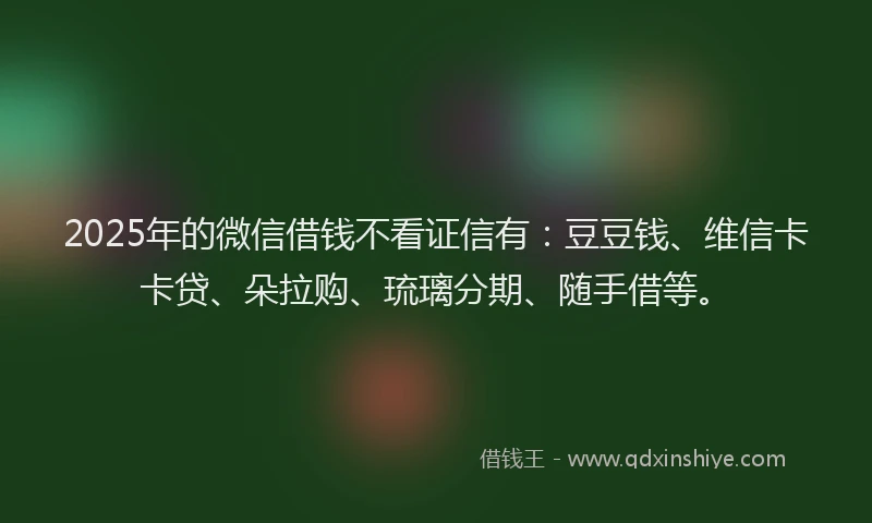2025年的微信借钱不看证信有：豆豆钱、维信卡卡贷、朵拉购、琉璃分期、随手借等。