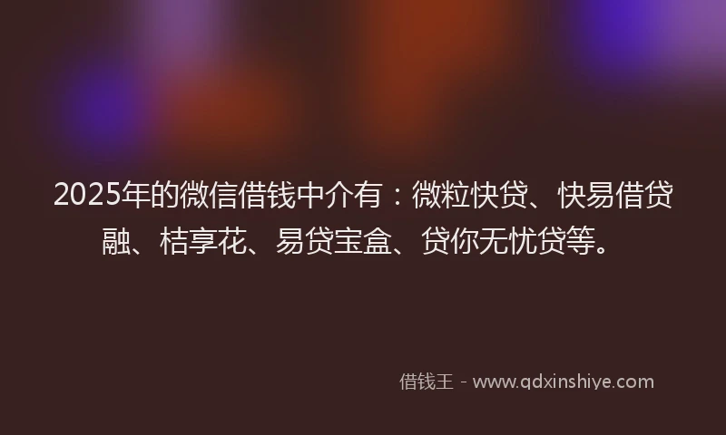 2025年的微信借钱中介有：微粒快贷、快易借贷融、桔享花、易贷宝盒、贷你无忧贷等。