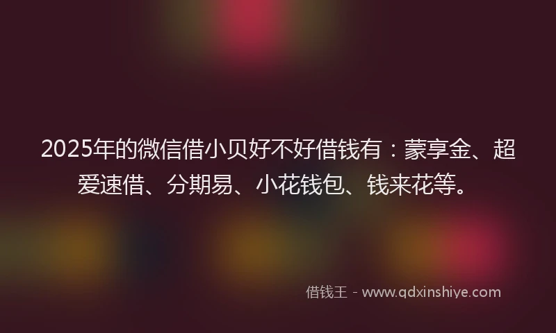 2025年的微信借小贝好不好借钱有：蒙享金、超爱速借、分期易、小花钱包、钱来花等。