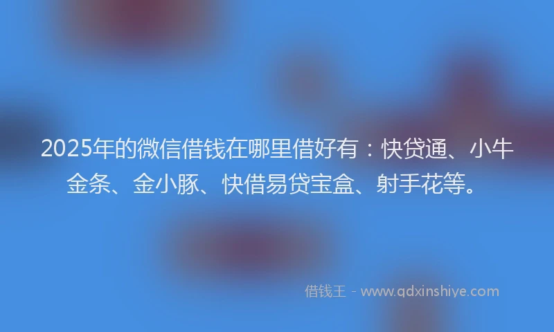 2025年的微信借钱在哪里借好有：快贷通、小牛金条、金小豚、快借易贷宝盒、射手花等。