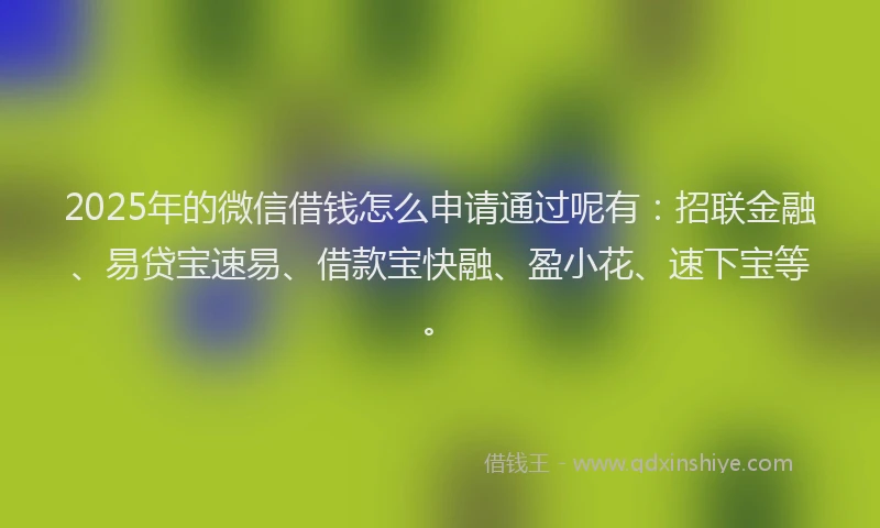 2025年的微信借钱怎么申请通过呢有：招联金融、易贷宝速易、借款宝快融、盈小花、速下宝等。