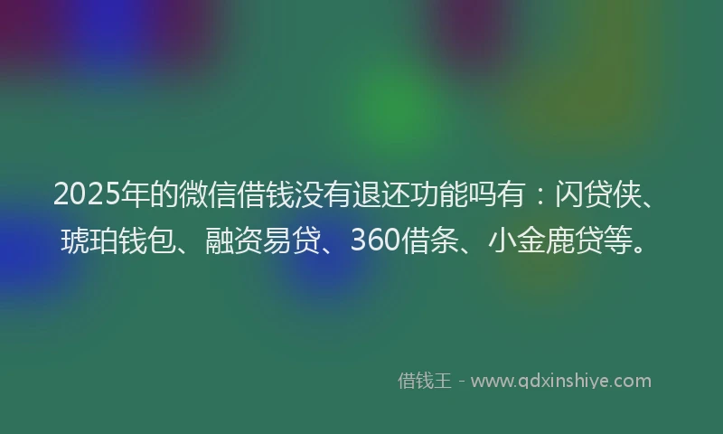 2025年的微信借钱没有退还功能吗有：闪贷侠、琥珀钱包、融资易贷、360借条、小金鹿贷等。