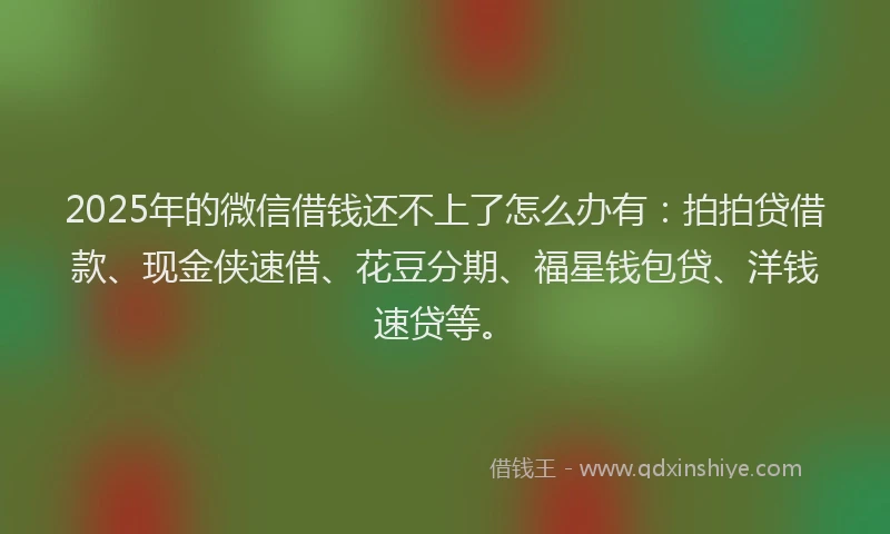 2025年的微信借钱还不上了怎么办有：拍拍贷借款、现金侠速借、花豆分期、福星钱包贷、洋钱速贷等。