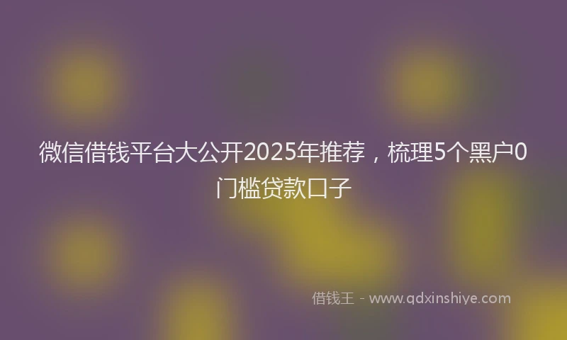 微信借钱平台大公开2025年推荐，梳理5个黑户0门槛贷款口子