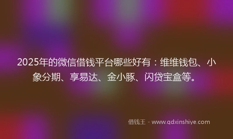 2025年的微信借钱平台哪些好有：维维钱包、小象分期、享易达、金小豚、闪贷宝盒等。
