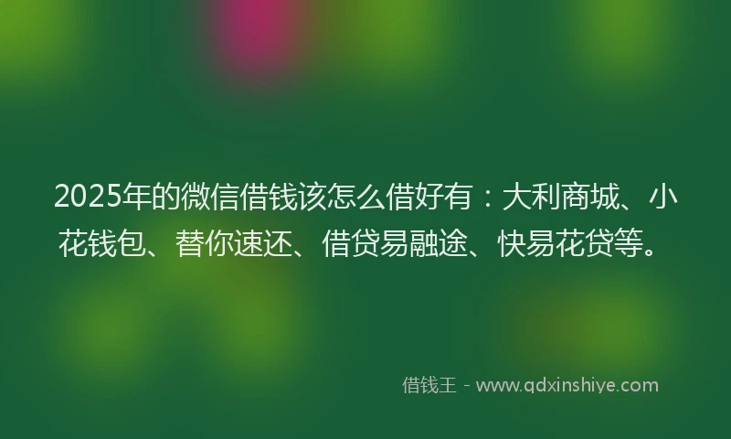 2025年的微信借钱该怎么借好有：大利商城、小花钱包、替你速还、借贷易融途、快易花贷等。
