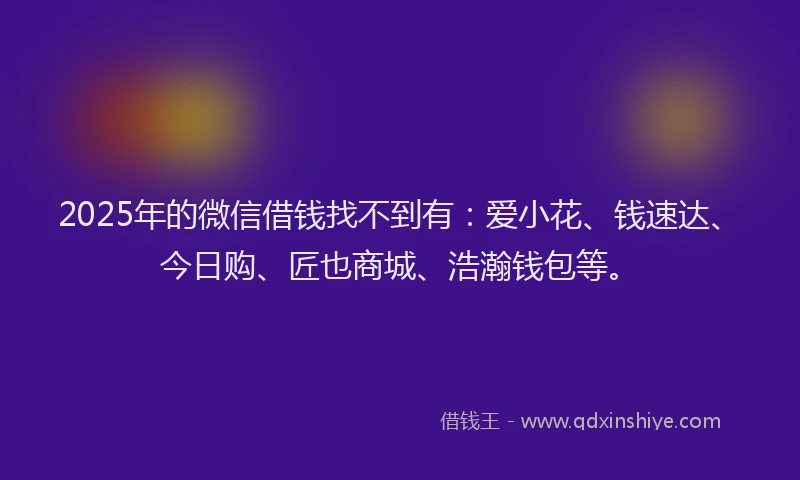 2025年的微信借钱找不到有：爱小花、钱速达、今日购、匠也商城、浩瀚钱包等。
