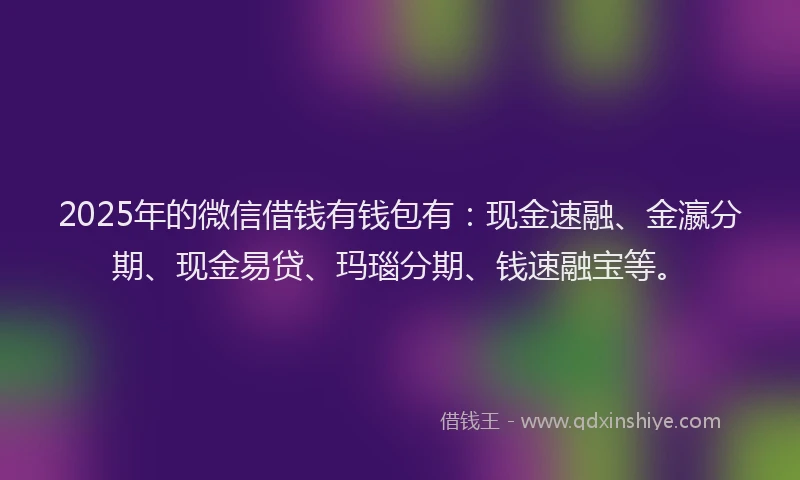 2025年的微信借钱有钱包有：现金速融、金瀛分期、现金易贷、玛瑙分期、钱速融宝等。