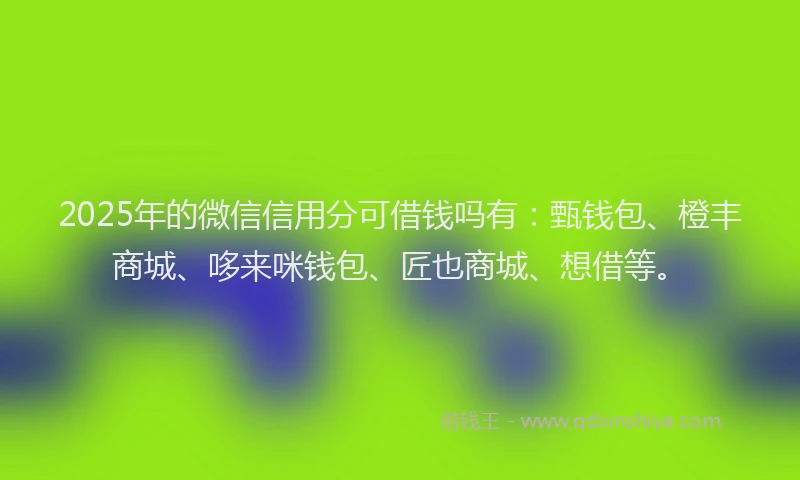 2025年的微信信用分可借钱吗有：甄钱包、橙丰商城、哆来咪钱包、匠也商城、想借等。