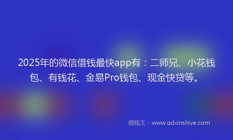 2025年的微信借钱最快app有：二师兄、小花钱包、有钱花、金易Pro钱包、现金快贷等。