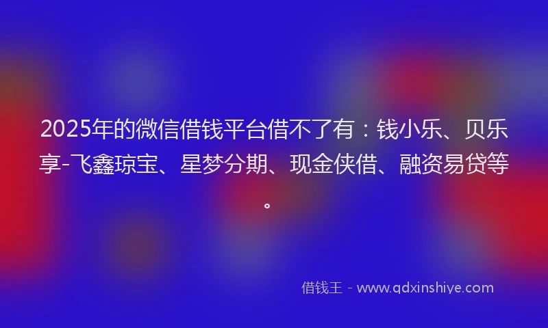 2025年的微信借钱平台借不了有：钱小乐、贝乐享-飞鑫琼宝、星梦分期、现金侠借、融资易贷等。