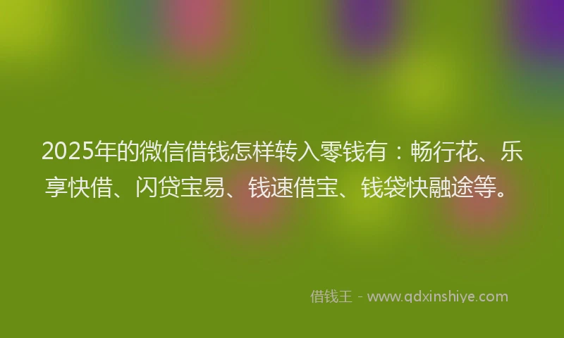 2025年的微信借钱怎样转入零钱有：畅行花、乐享快借、闪贷宝易、钱速借宝、钱袋快融途等。