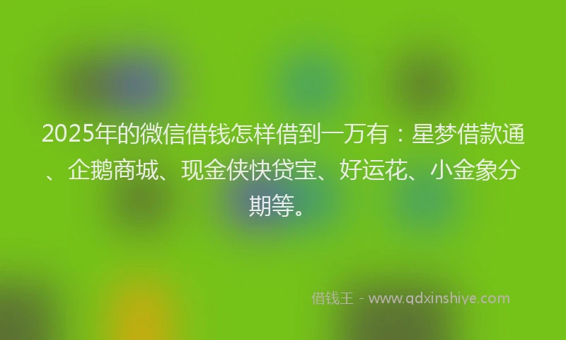 2025年的微信借钱怎样借到一万有：星梦借款通、企鹅商城、现金侠快贷宝、好运花、小金象分期等。