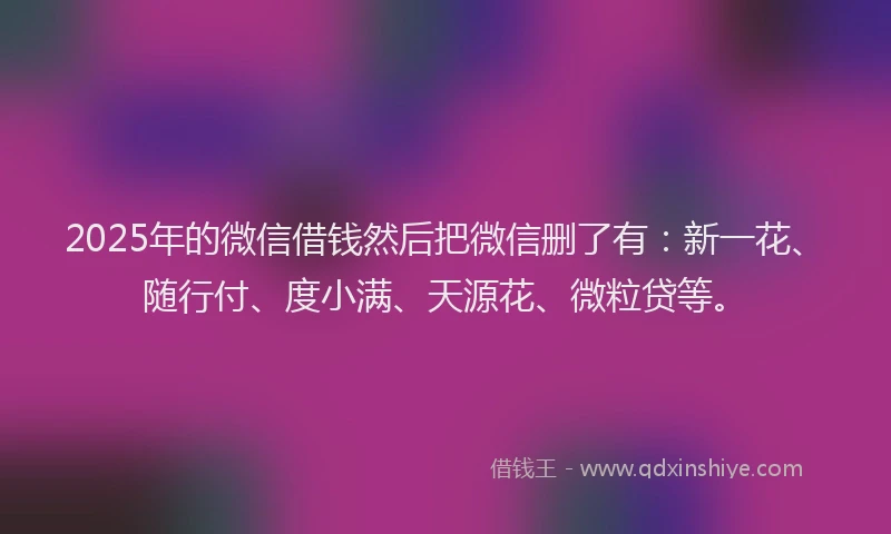 2025年的微信借钱然后把微信删了有：新一花、随行付、度小满、天源花、微粒贷等。