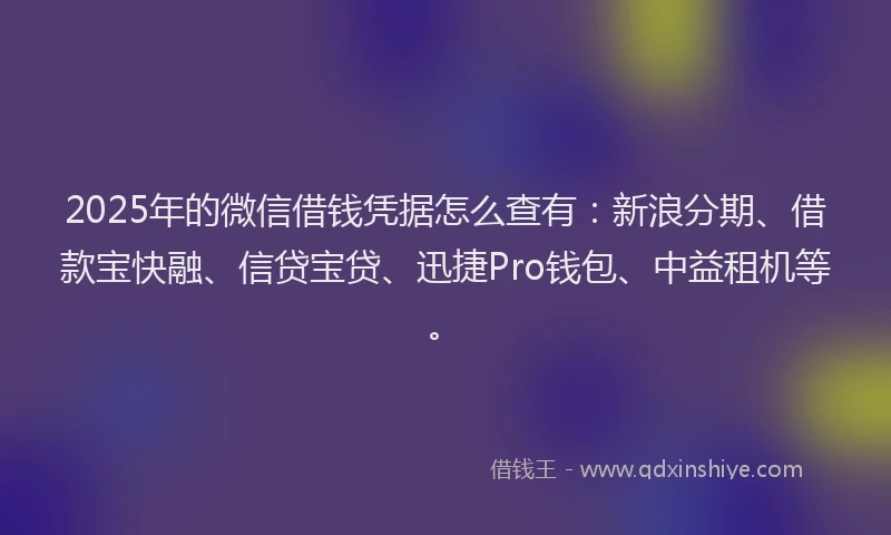 2025年的微信借钱凭据怎么查有：新浪分期、借款宝快融、信贷宝贷、迅捷Pro钱包、中益租机等。